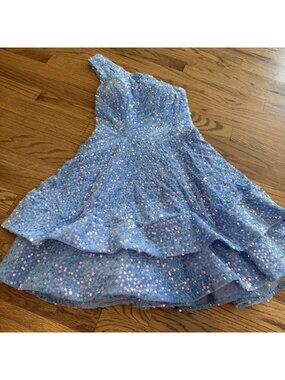 WEAR YOUR LOVE BABY BLUE ONE SHOULDER SEQUIN DRESS NEW WOMENS SMALL
